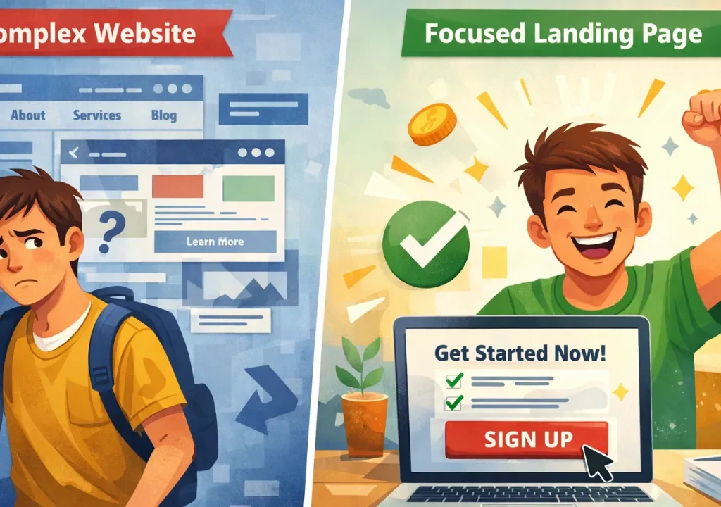 homepage vs signing up