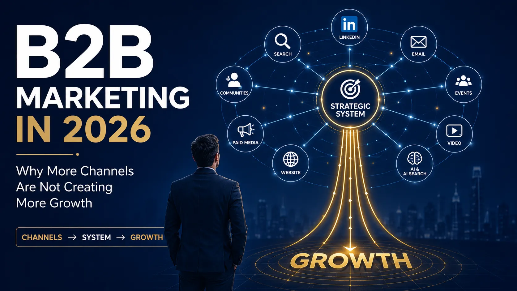 B2B marketing in 2026 showing multiple channels connected to a unified growth strategy