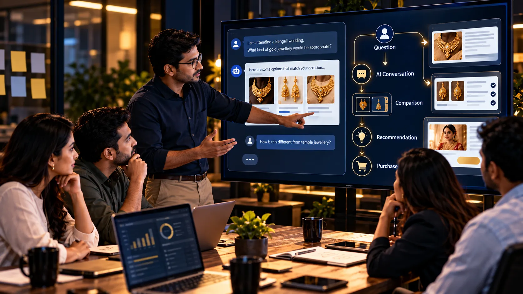 Marketing team examining how AI conversations can influence product comparison, recommendation and purchase decisions.
