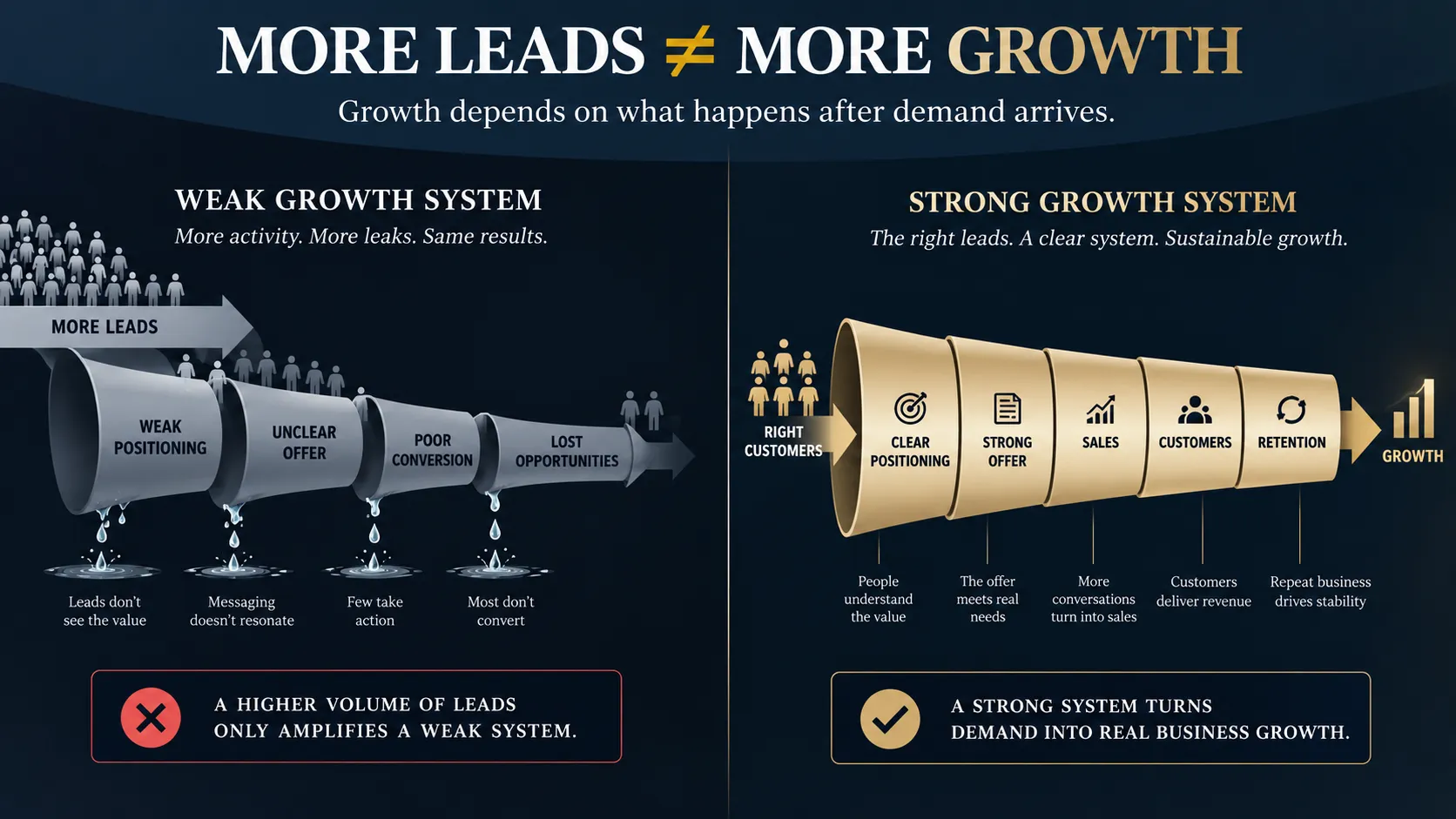 business growth strategy framework showing what businesses should fix before pursuing more leads