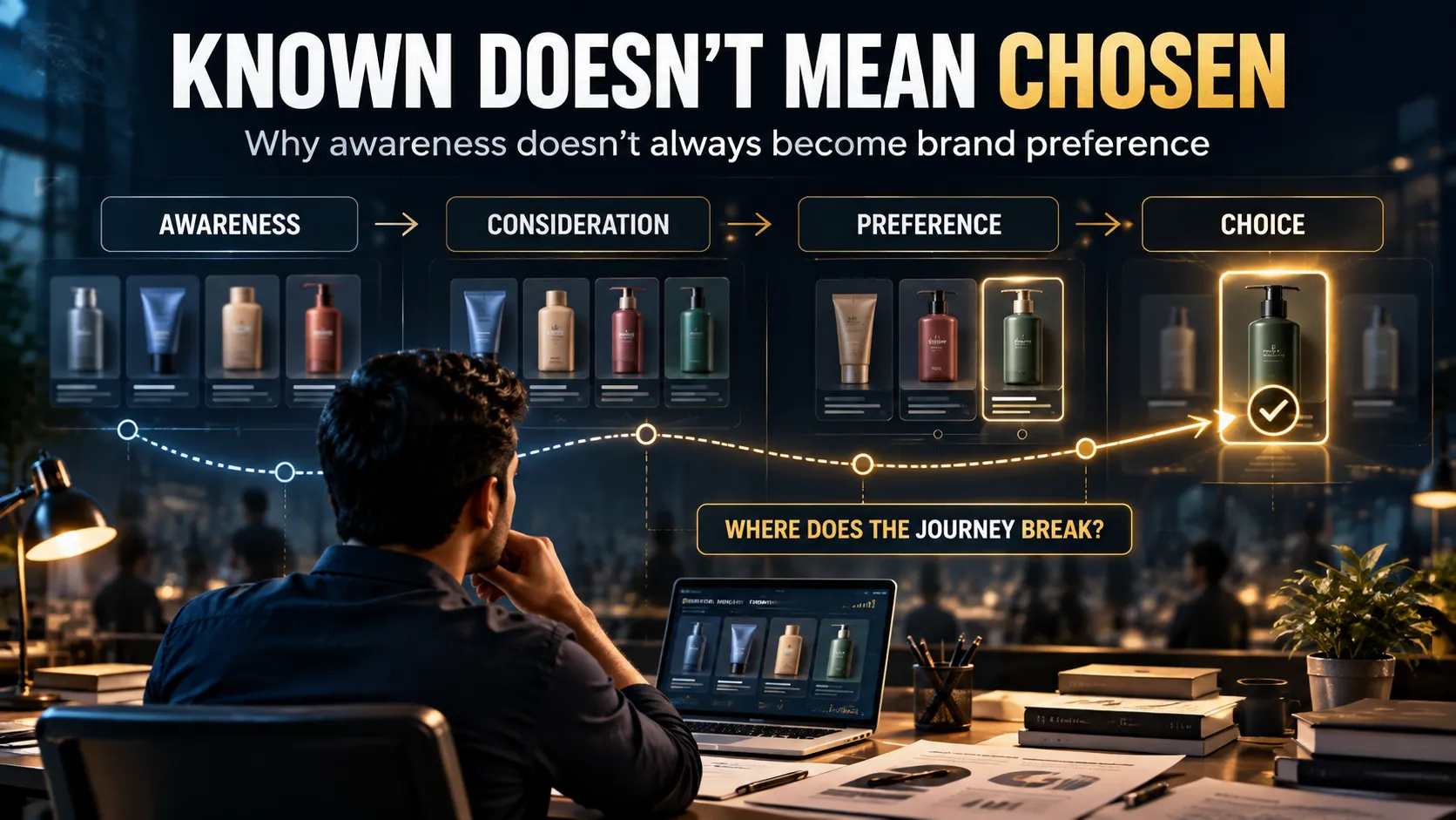 Brand awareness vs brand preference showing the gap between recognition and customer choice