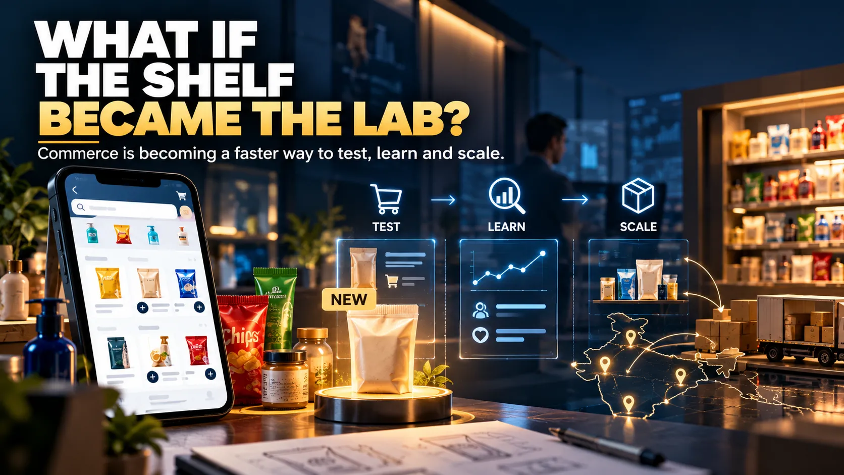 Commerce as R&D lab comparison of traditional and commerce-first product launch models.