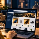 Editorial illustration of sponsored product placements within an online shopping interface, representing the growth of commerce advertising in India