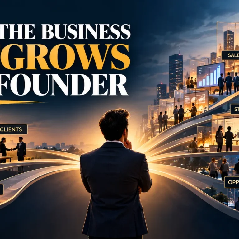Founder bottleneck showing a growing business becoming dependent on the founder for decisions, relationships and leadership